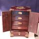 Chinese jewelry box in carved wood and inlaid stones 19th