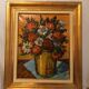 Tableau ancien, huile sur toile, représentant un bouquet de fleurs, milieu du XXe  siècle