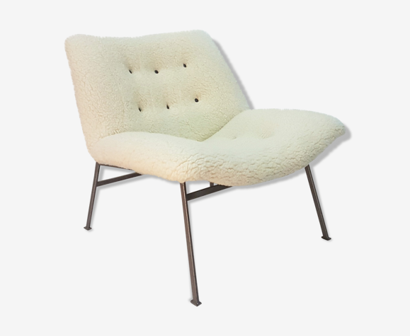 Fauteuil avec rembourrage en peluche en laine, années 1960