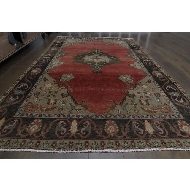 Tapis turc fait main en laine et coton rouge des années 1970 172x278