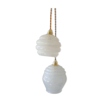 Pair of lamp in pale pink glass of clichy