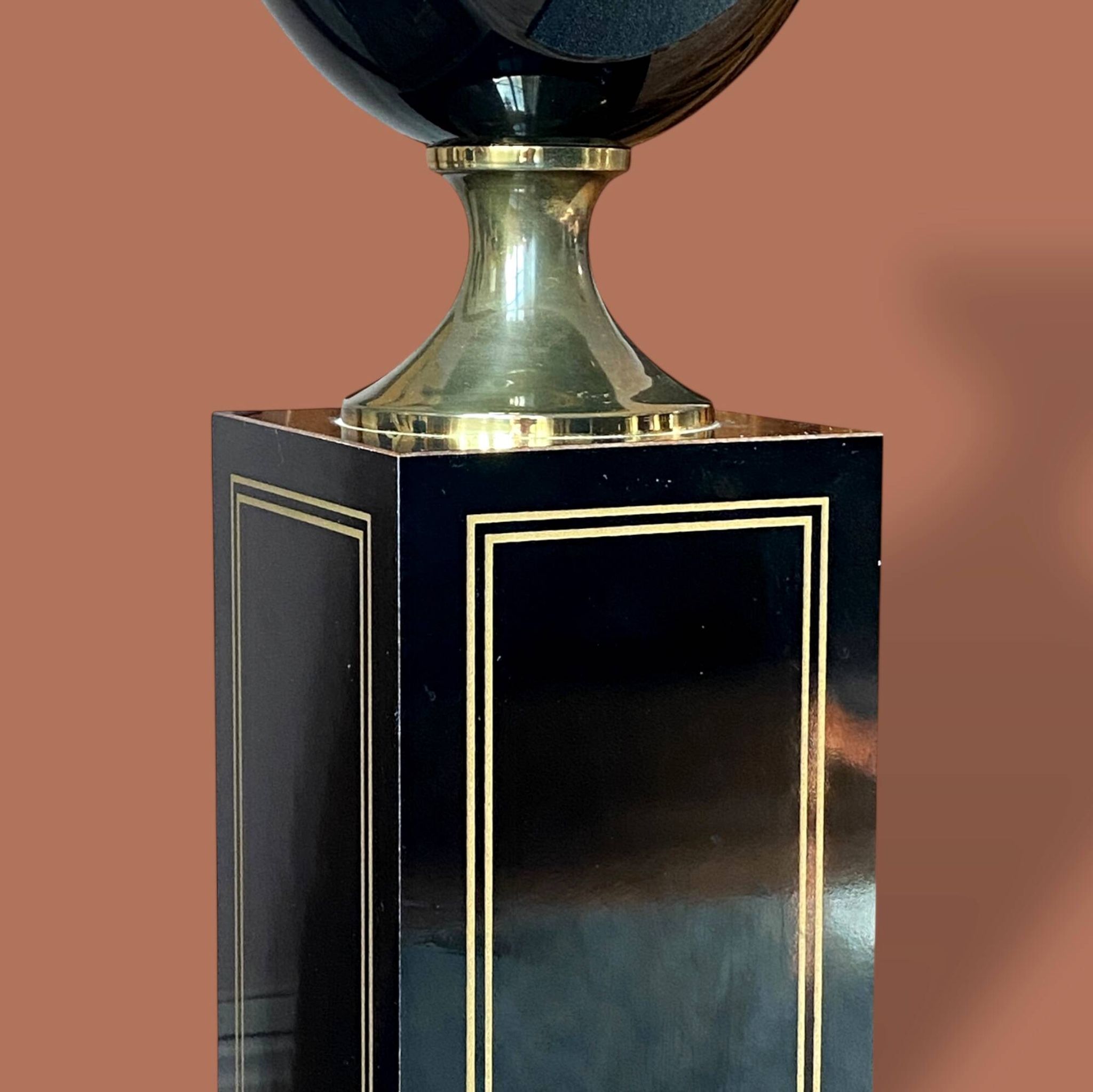 Vintage 1980 Floor Lamp by Le Dauphin in black lacquer and gold brass - 1.5m