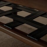 Vintage Rosewood Coffee Table Leather Magazine Shelf Topform Dutch MCM 1960