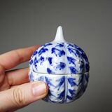 Small blue and white hand-painted vintage Chinese porcelain jewellery box.