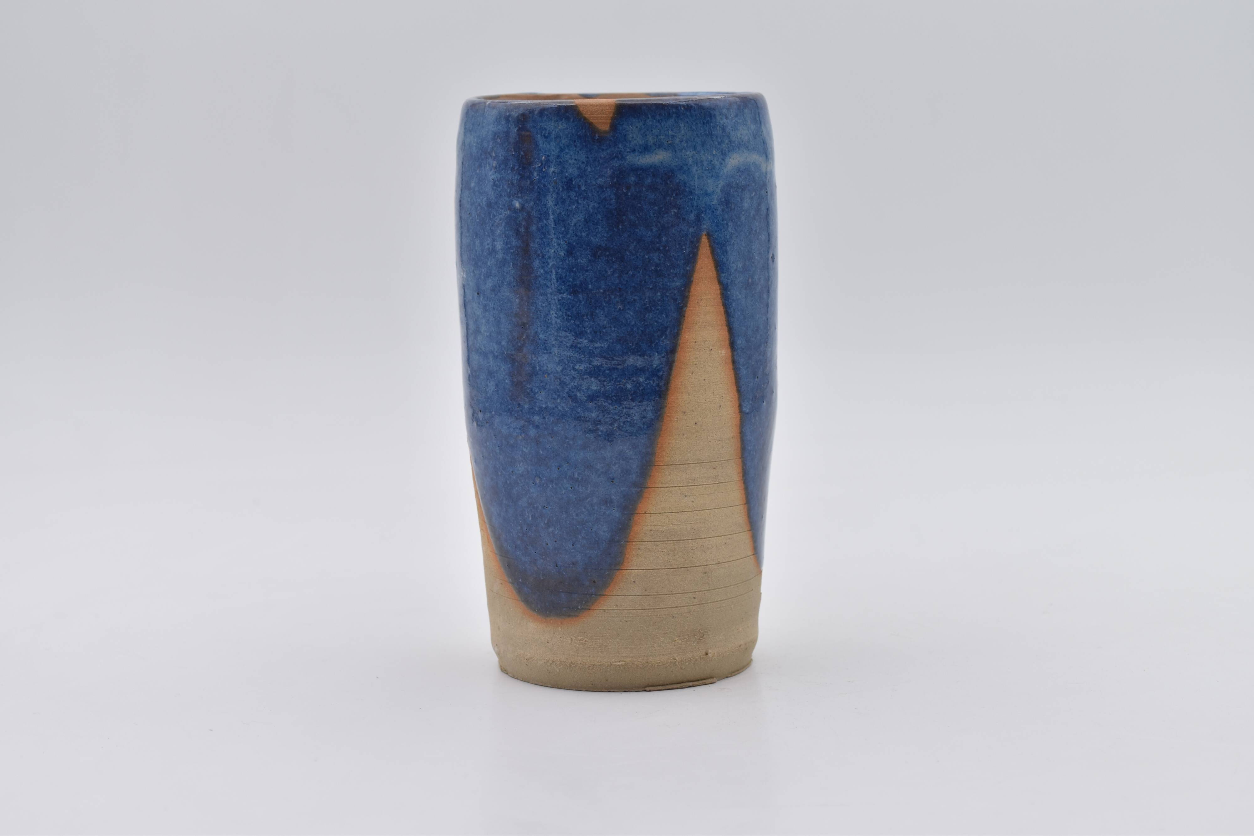 Lot of 3 vases blue enamel sandstone