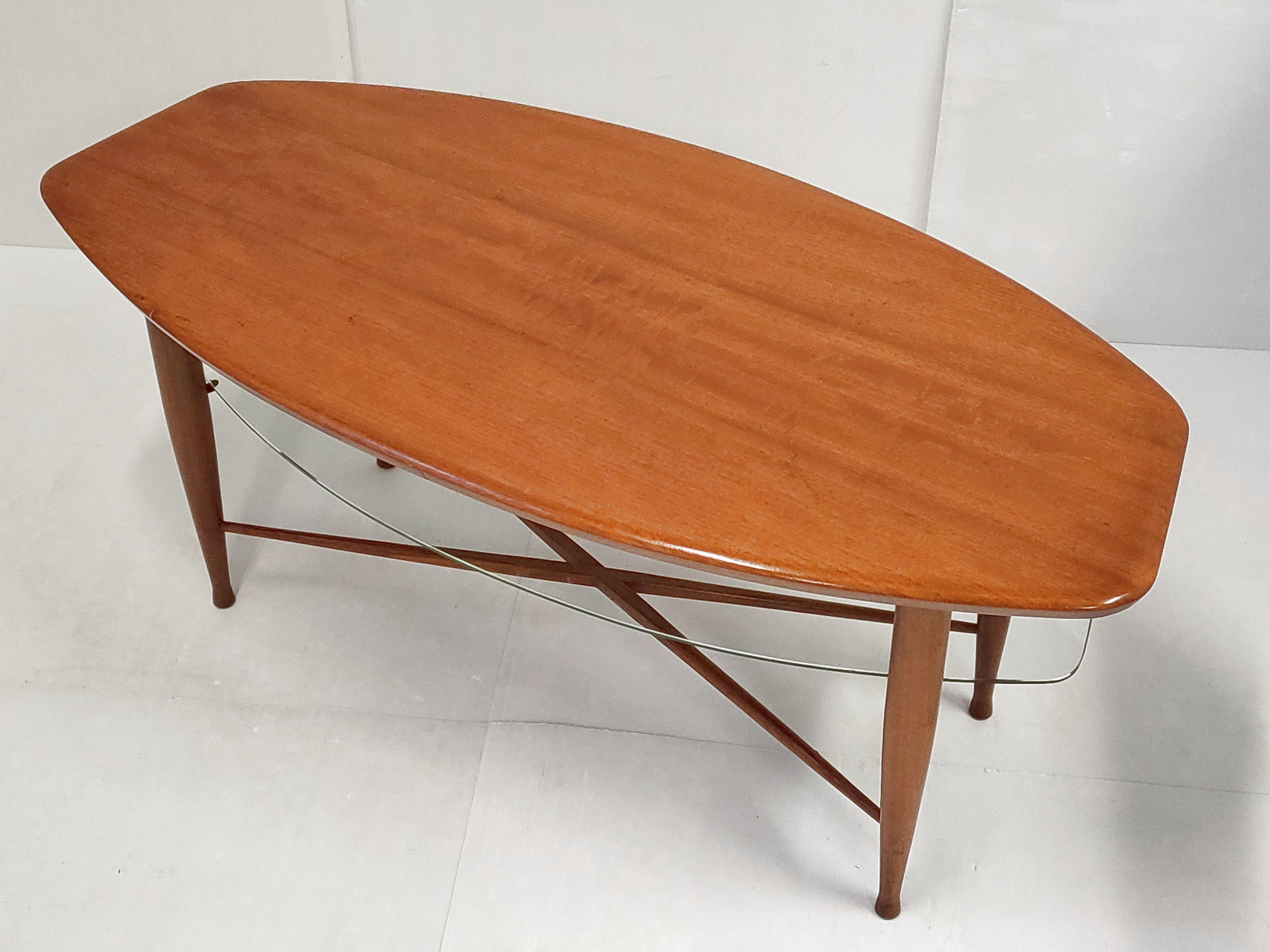 Scandinavian coffee table in teak & glass 1960 vintage