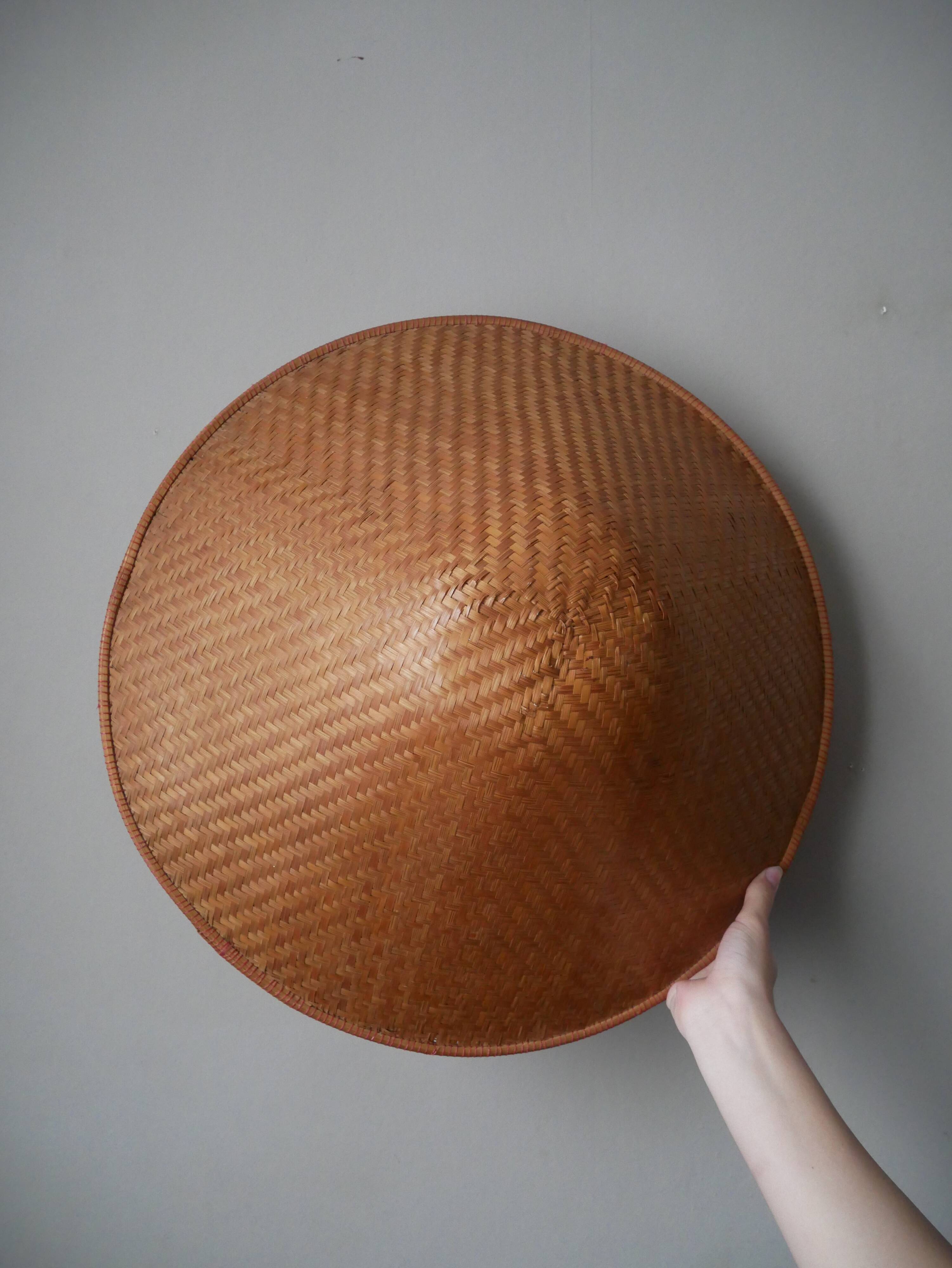 Antique braided conical hat handcrafted traditional vintage Asian crafts