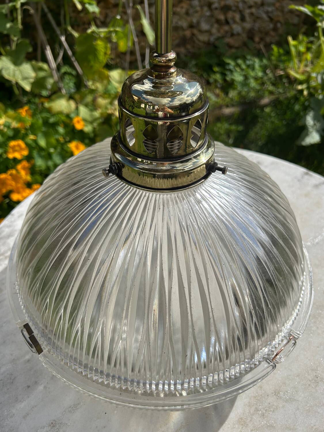1930s prismatic glass pendant light