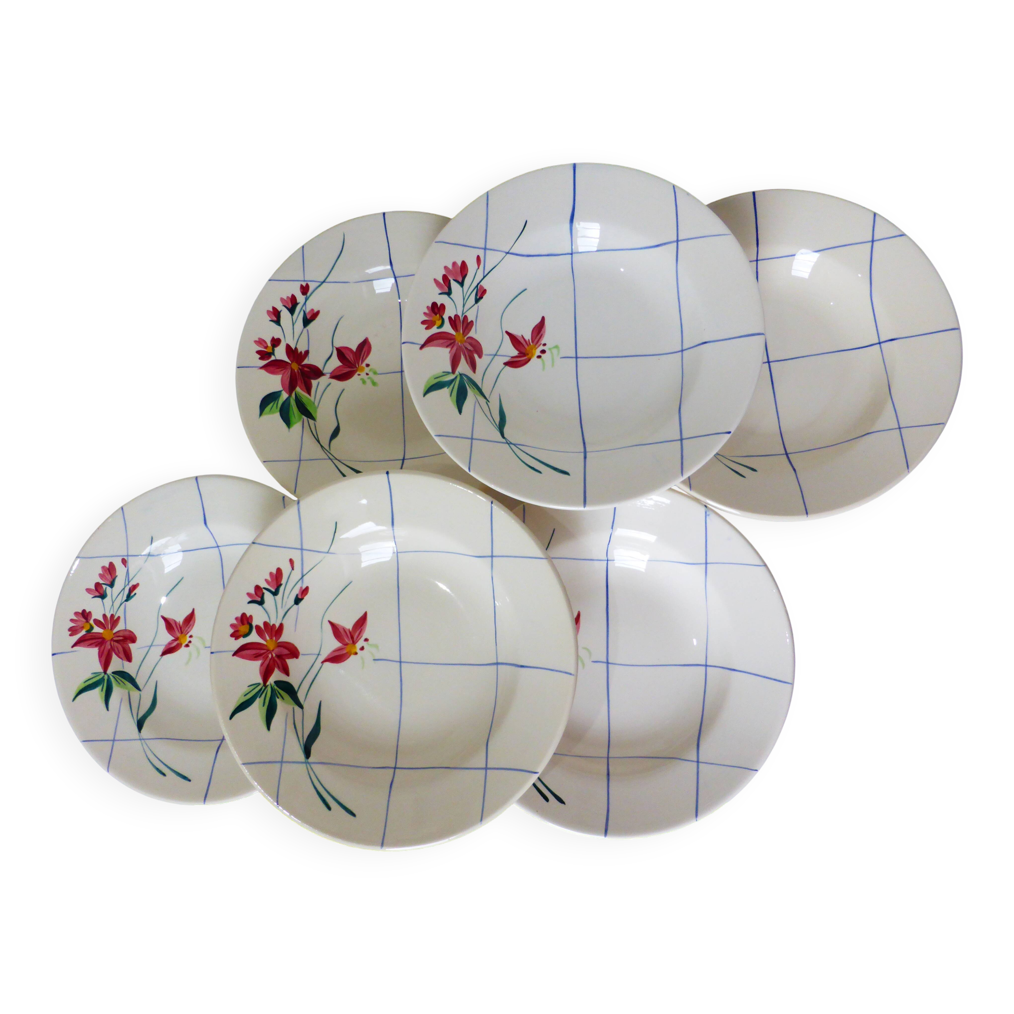 6 assiettes creuses vintage de Niderviller modèle Saumur 220512