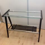 Console in black lacquered wood and chromed metal / vintage 60s-70s