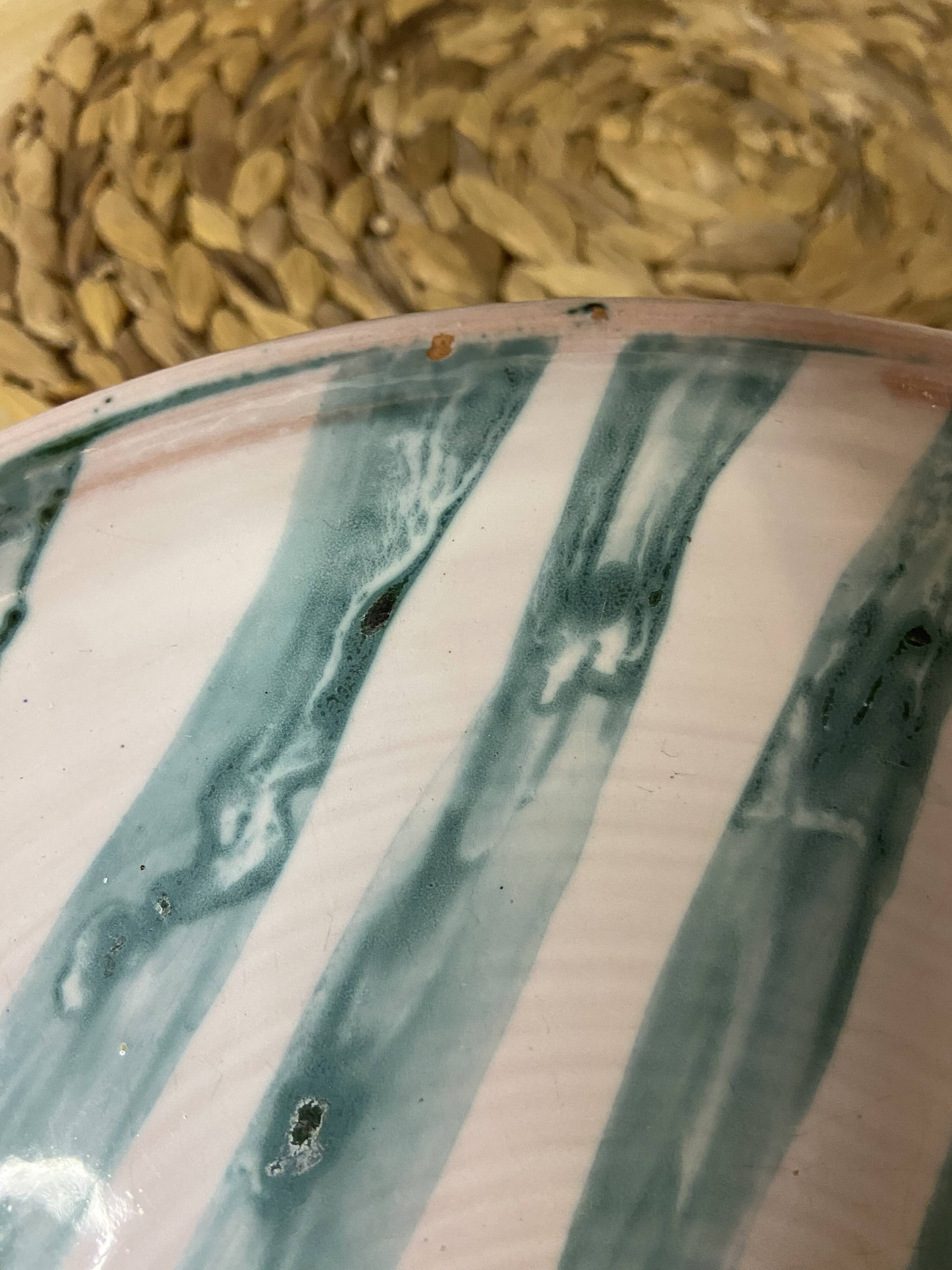 Hand painted blue striped dish