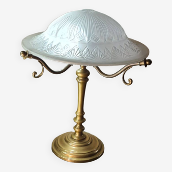 Brass lamp with molded glass lampshade, art deco 1920 42x35