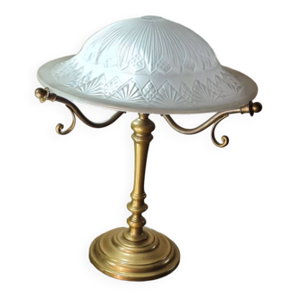 Brass lamp with molded glass lampshade, art deco 1920 42x35