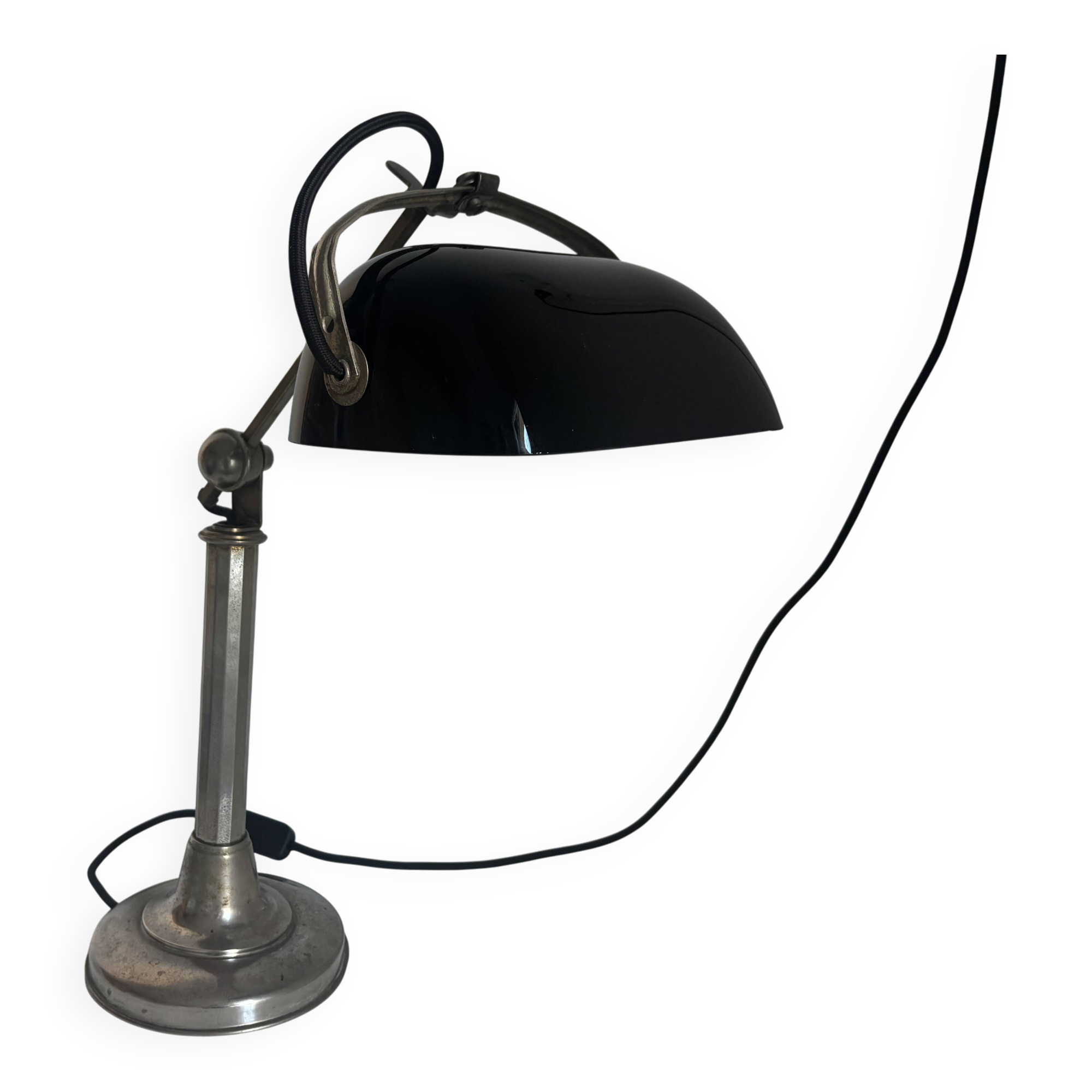 1930s vintage lamp Pirouett Art Deco black opaline - 45 cm