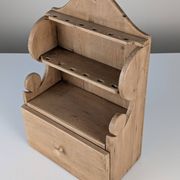 Hand-Carved Folk Art Pine Cutlery Rack with Drawer, 1950s