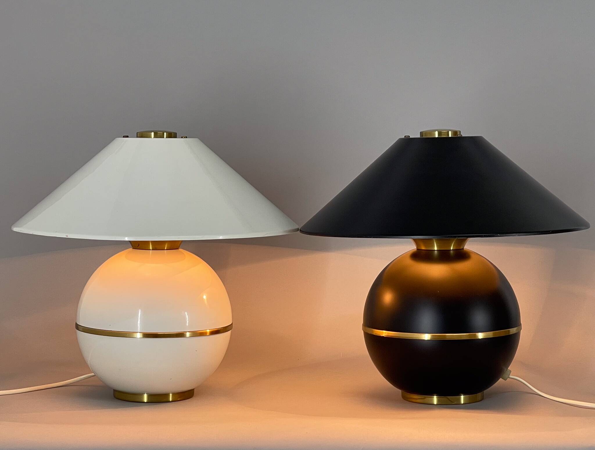 Pair of Mid-Century Brass & Metal Table Lamps by Napako, Czechoslovakia