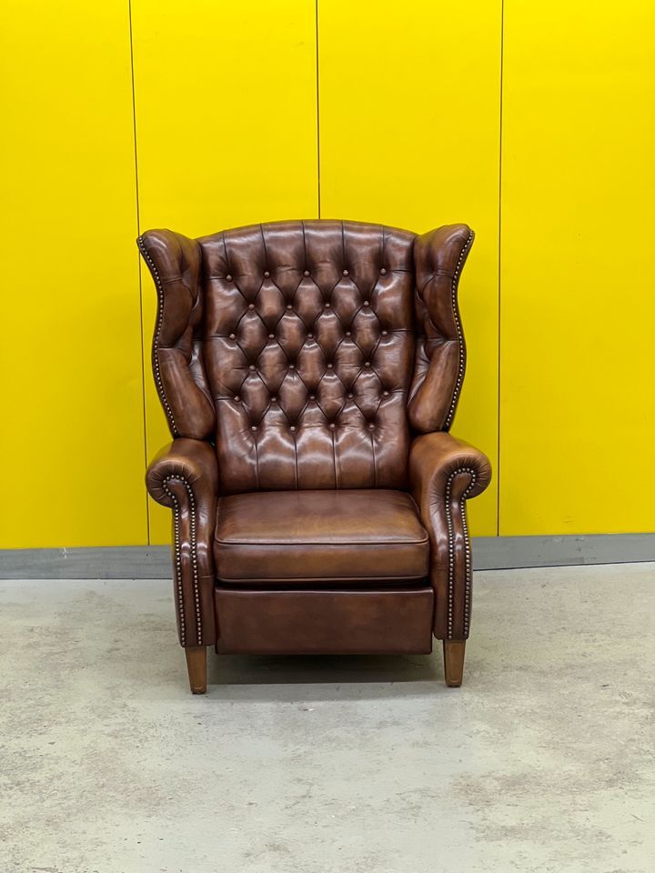 Fauteuil inclinable chesterfield vintage fait main marron