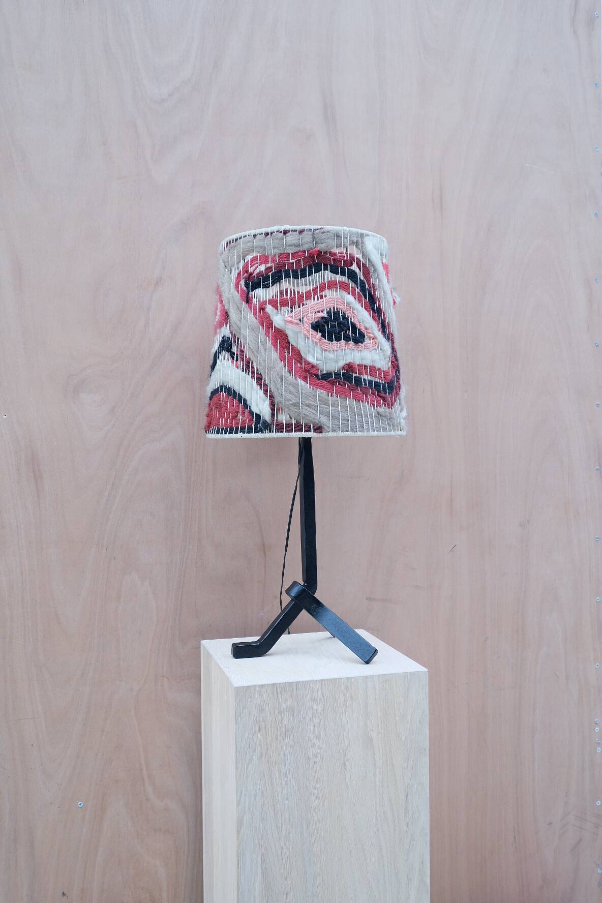 Modernist wrought iron lamp with wool lampshade, France 1950