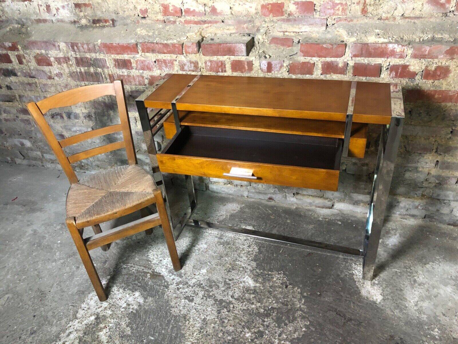 Art Deco style console in dark walnut rubber tree and chrome foot