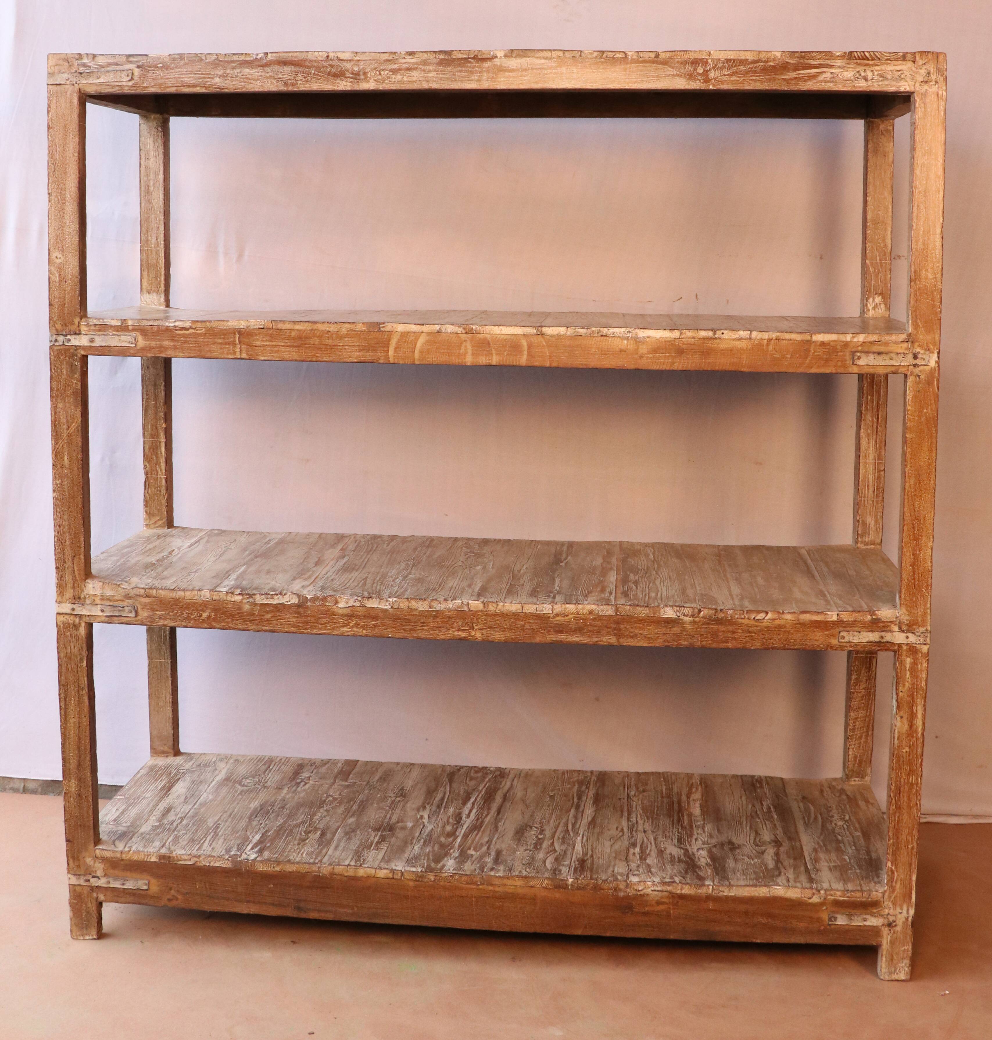Old burmese teak workshop shelf original unbleached patina
