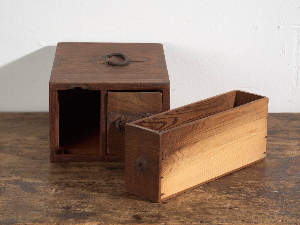 Antique Japanese box with wooden drawer – Meiji–Taishō period (c. 1890–1920)