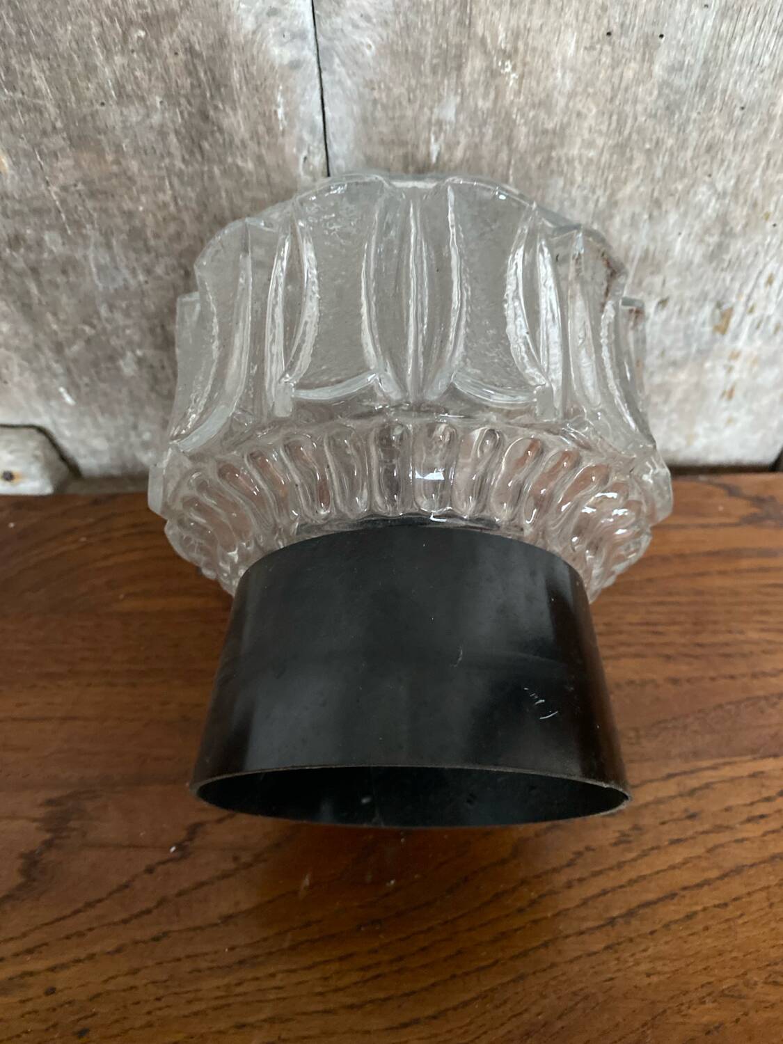 Antique Vintage Black Bakelite Mold Glass Ceiling Light