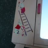 Doll cabinet and armchair, children's toy, 1930s, stencil rabbit pattern