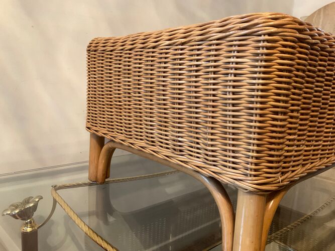 Vintage rattan and wicker ottoman 70s