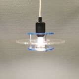 Small Danish Space-Age hanging lamp in translucent plexi glass, estimated 1980s.