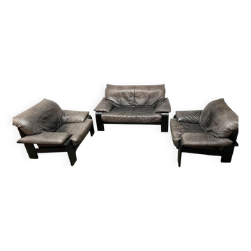 Brutalist German postmodern lounge chairs and sofa by Rolf Benz for Musterring, 1990s, set of 3.