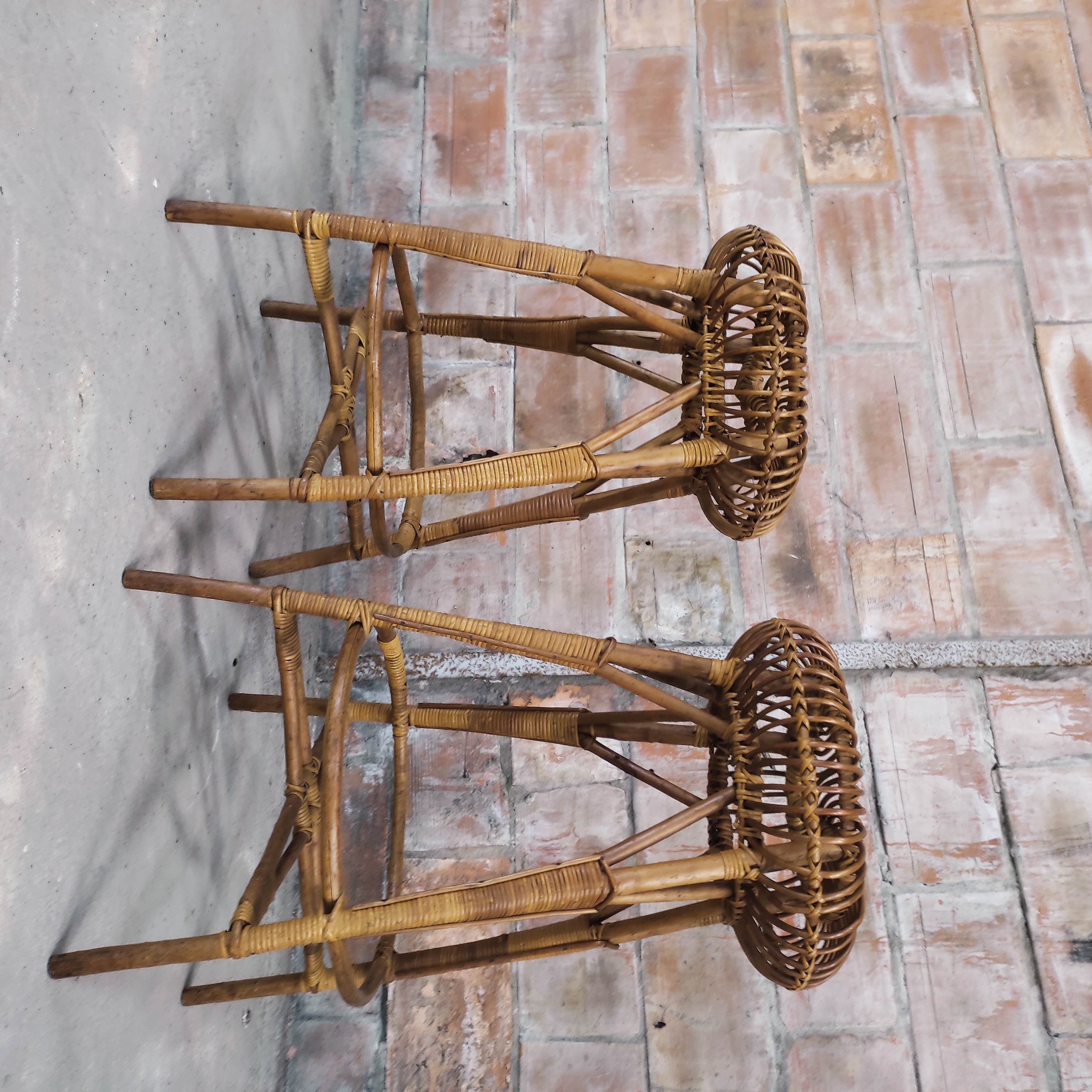 Pair of bamboo & rattan bar stools