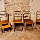 4 "Diana n° 325" designer chairs, 1950s boarding school chairs with drawers
