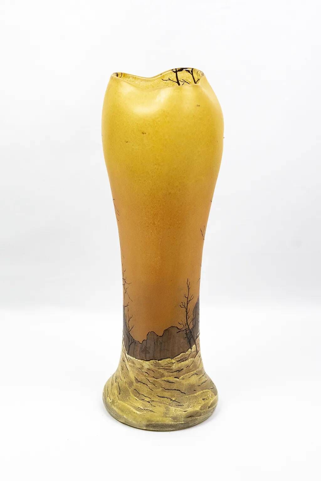 Art Nouveau vase DLG Legras, winter landscape painted with enamels, circa 1900.