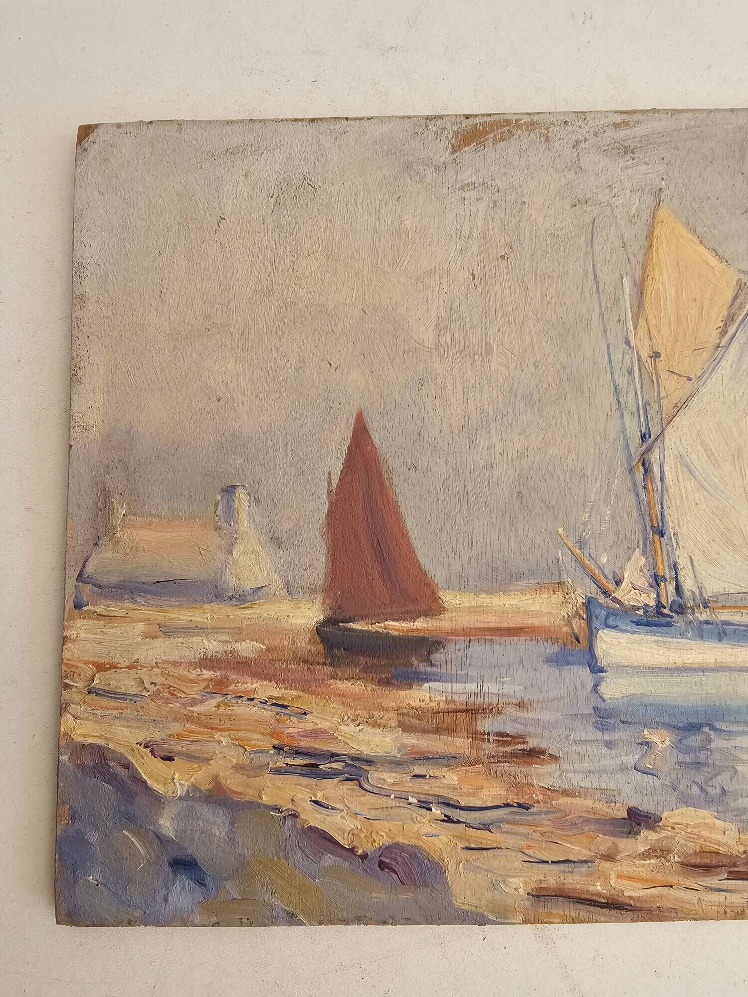 Oil painting on panel of sailing boats near the shore signed marcel canet.