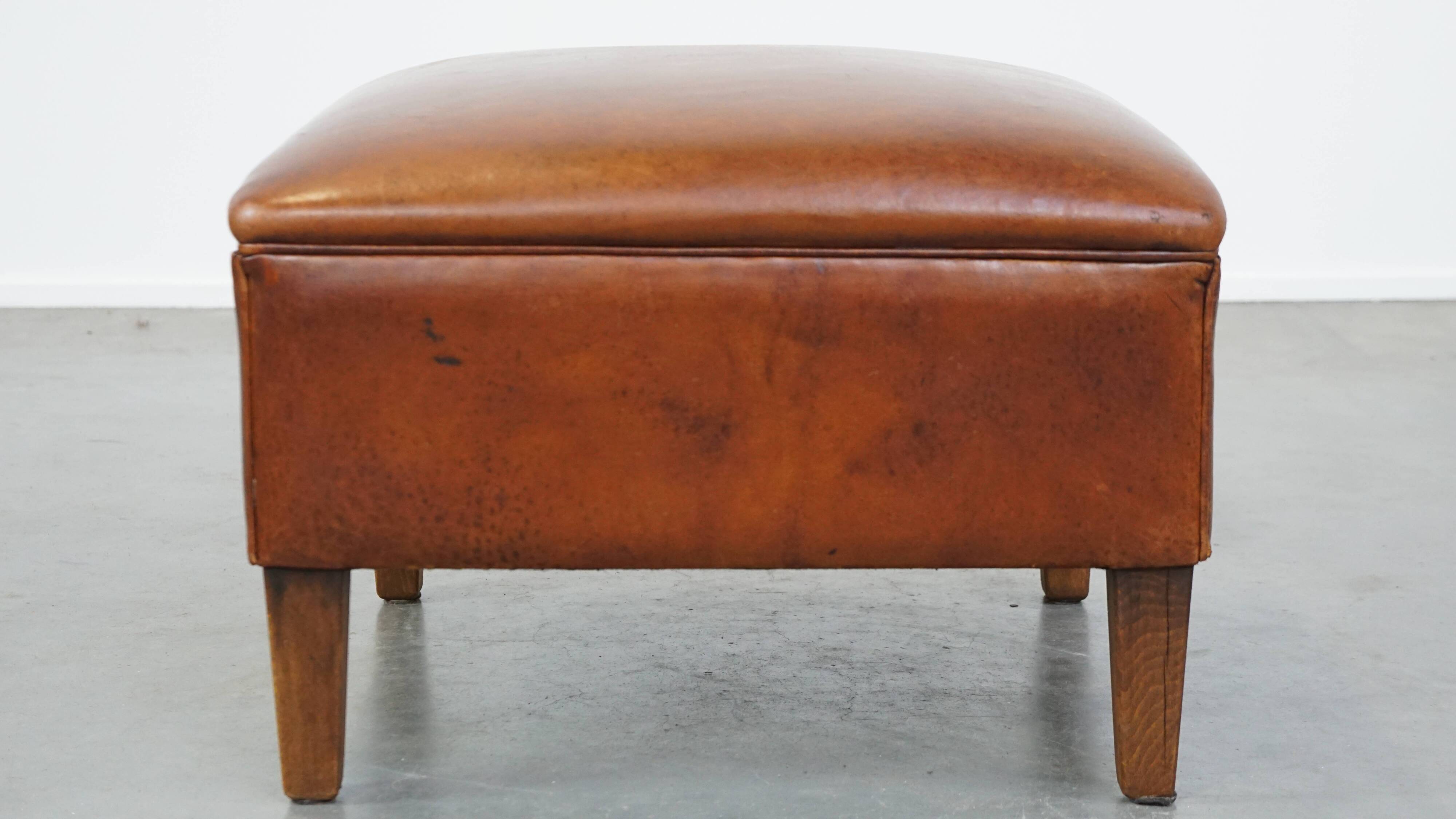 Large Ottoman Made of Sheepskin Leather