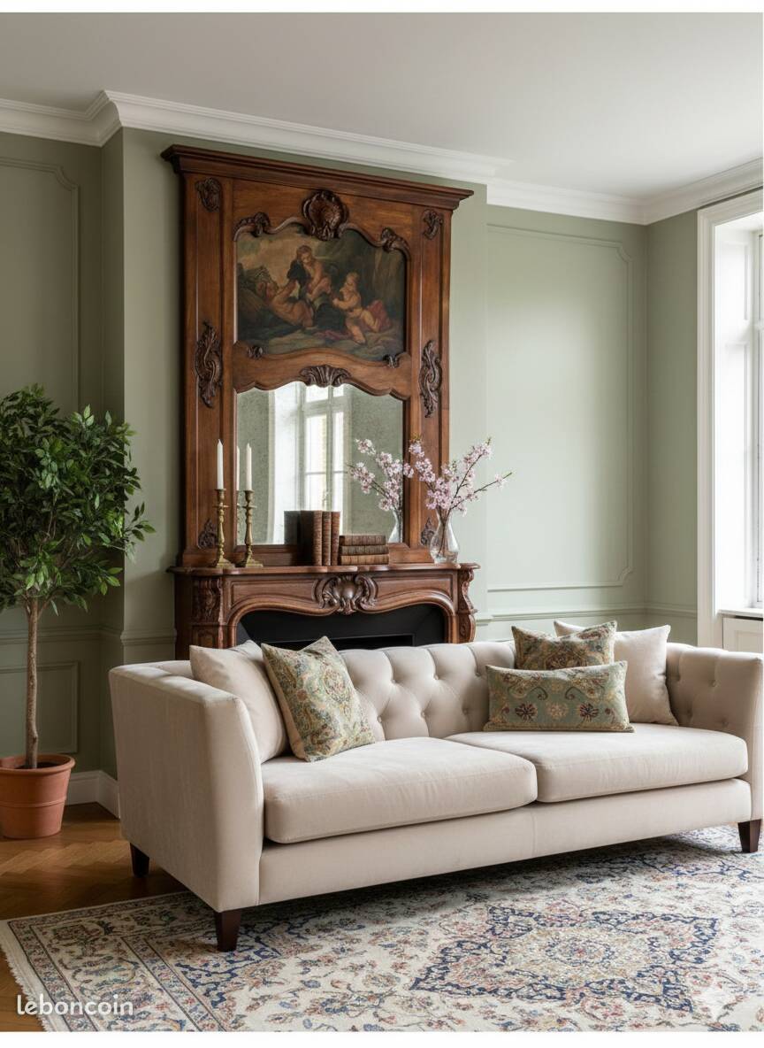 Antique Napoléon III trumeau in carved wood with painted decoration – 19th century