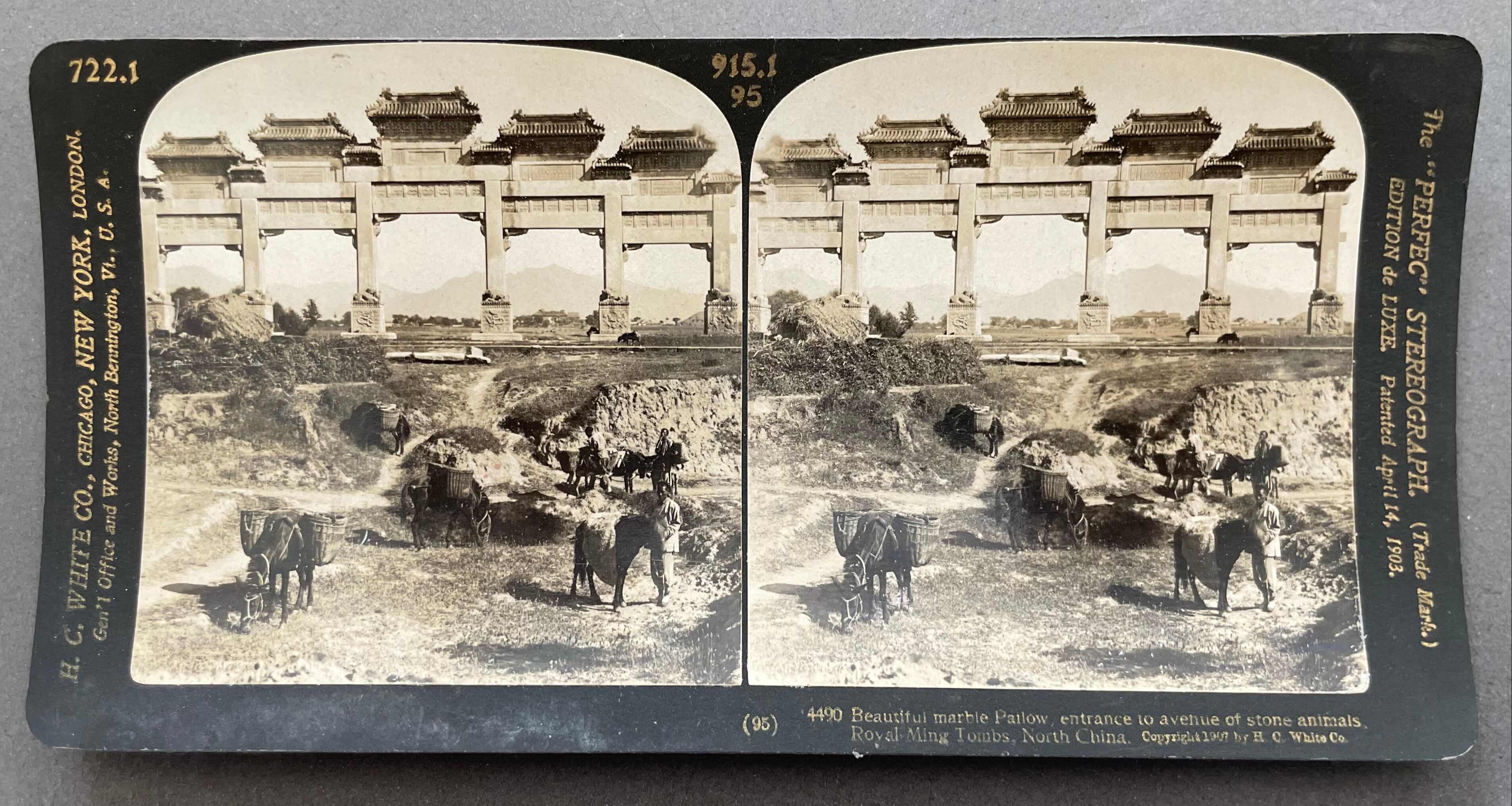 Ancient photography stereo, stereograph, luxury albumine 1903 Ming Royal Tombs, China