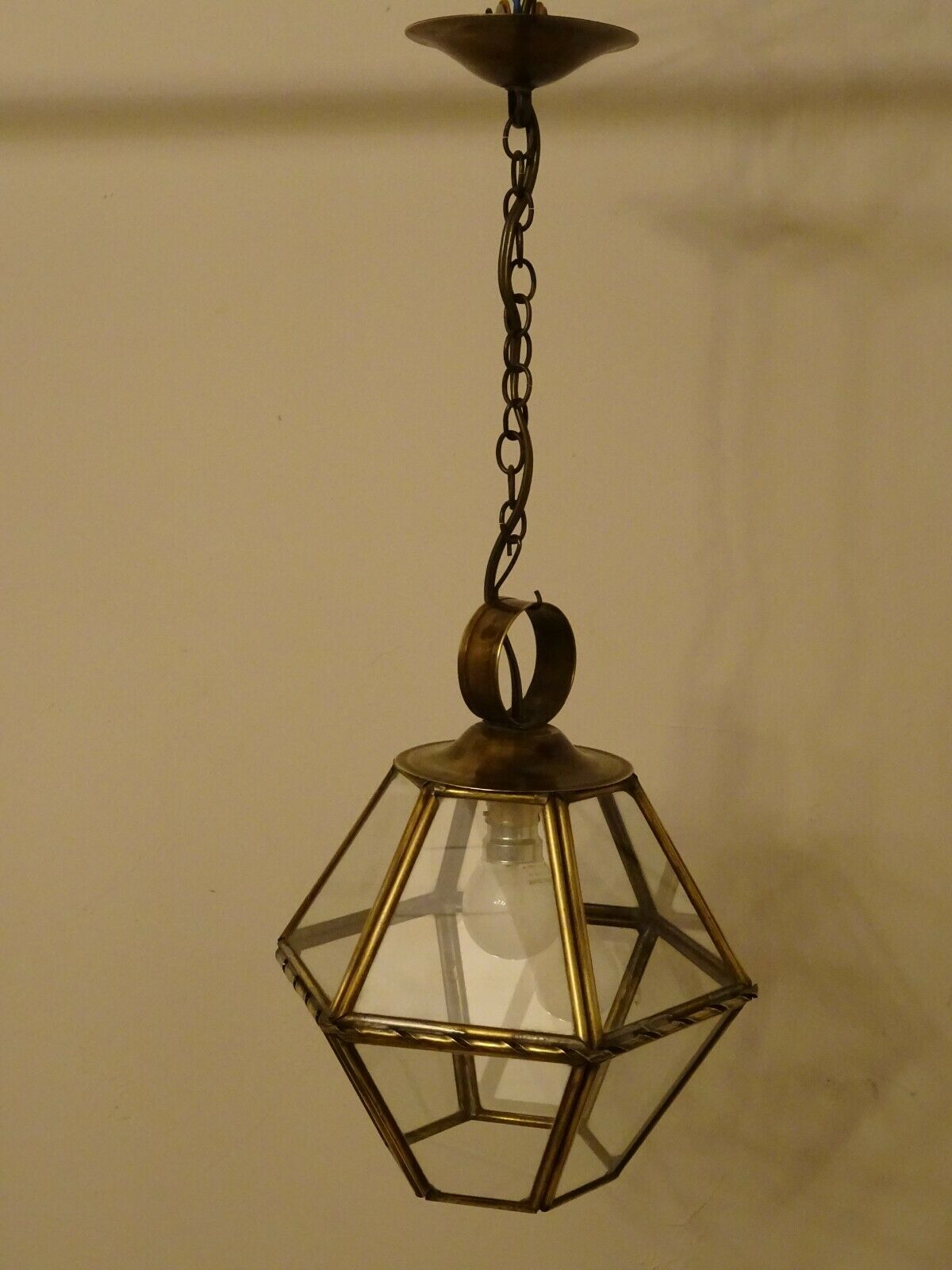 Chandelier lantern brass hexagonal vintage glass plates