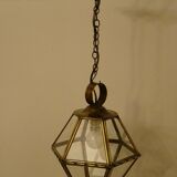 Chandelier lantern brass hexagonal vintage glass plates