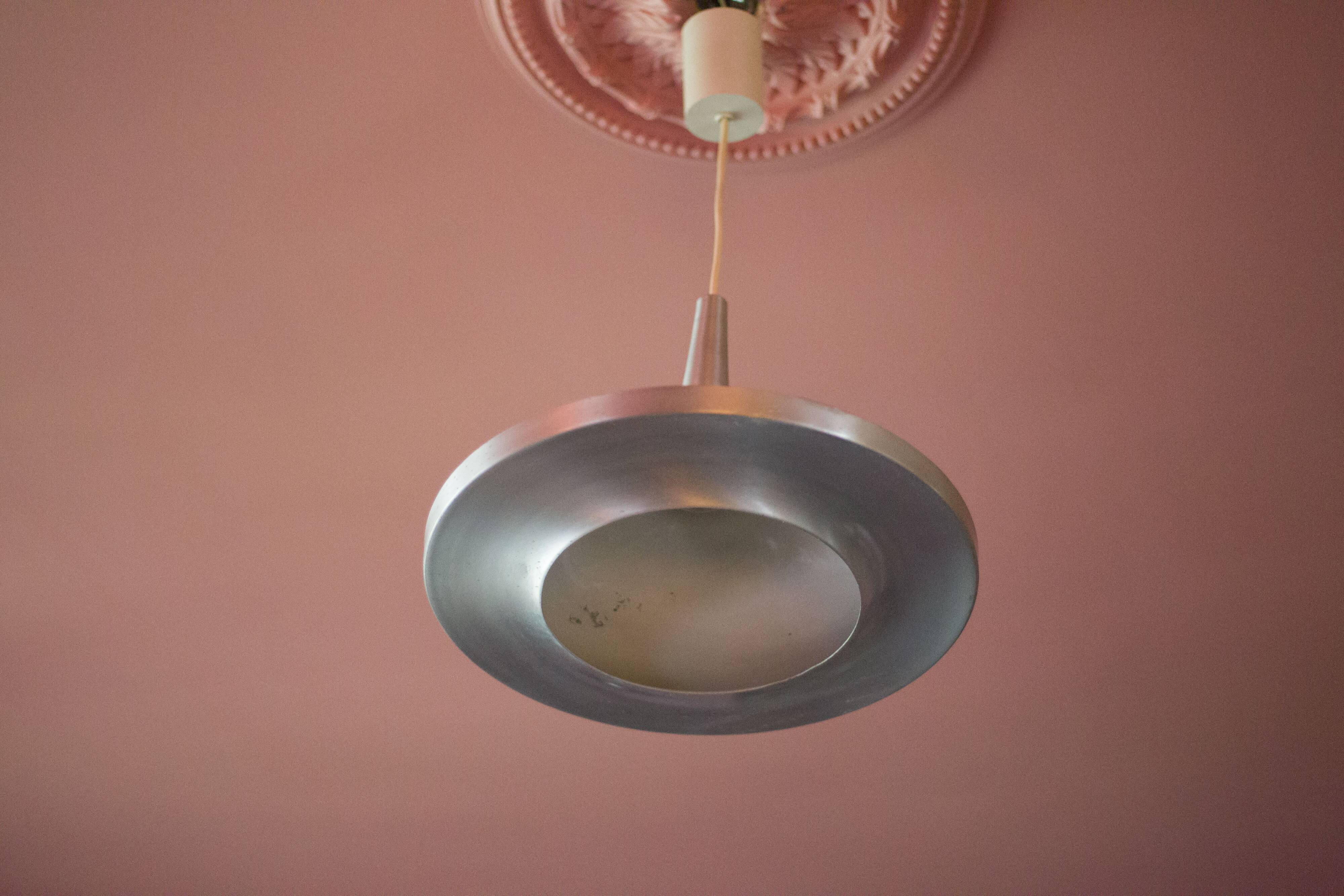 Space Age aluminum suspension, saucer suspension, vintage ceiling lamp, ceiling lamp