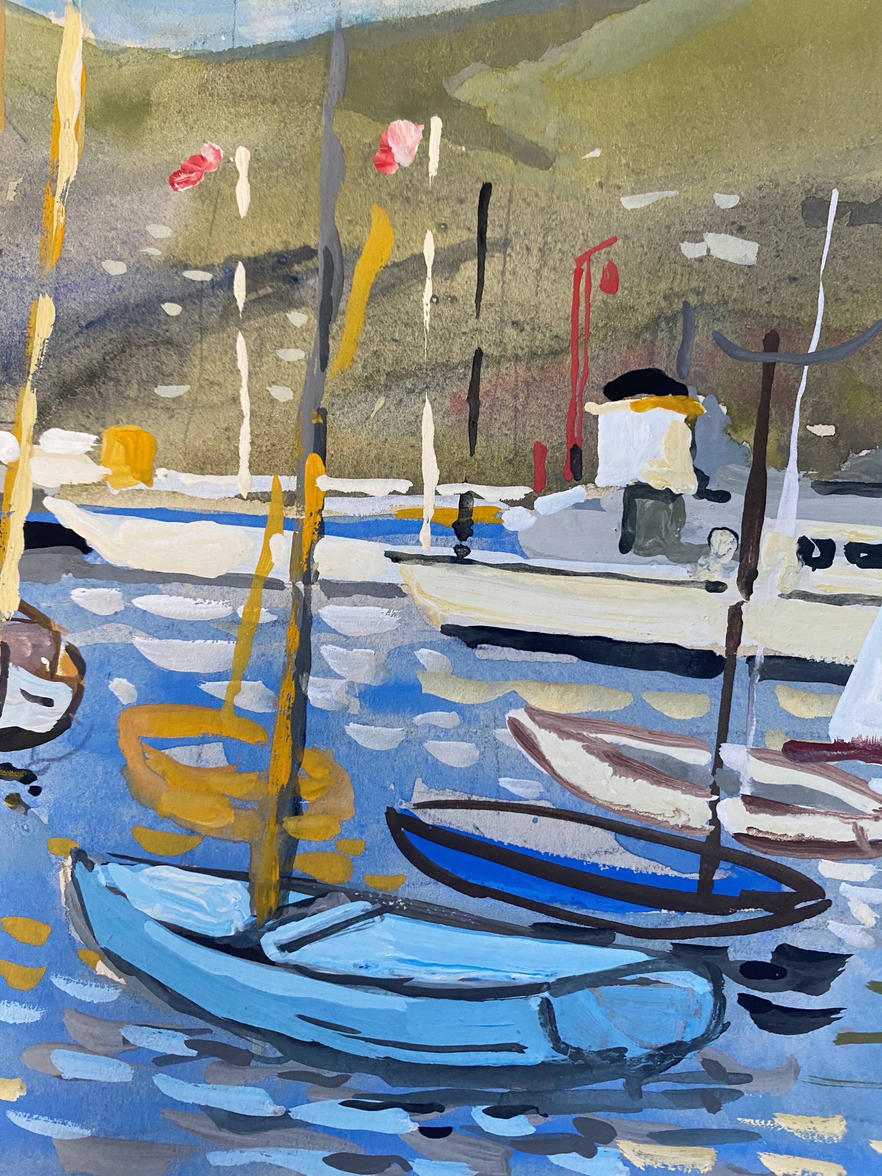 Painting "port of santa margherita" liguria 1962 italy henri nourry (1902-1978)