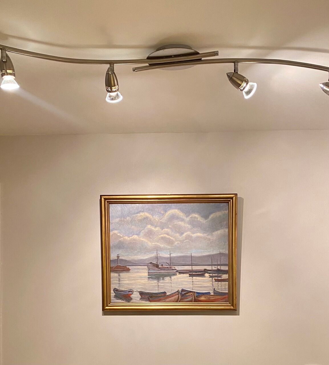 Old painting, Marine, signed E Chabrier and dated 1938