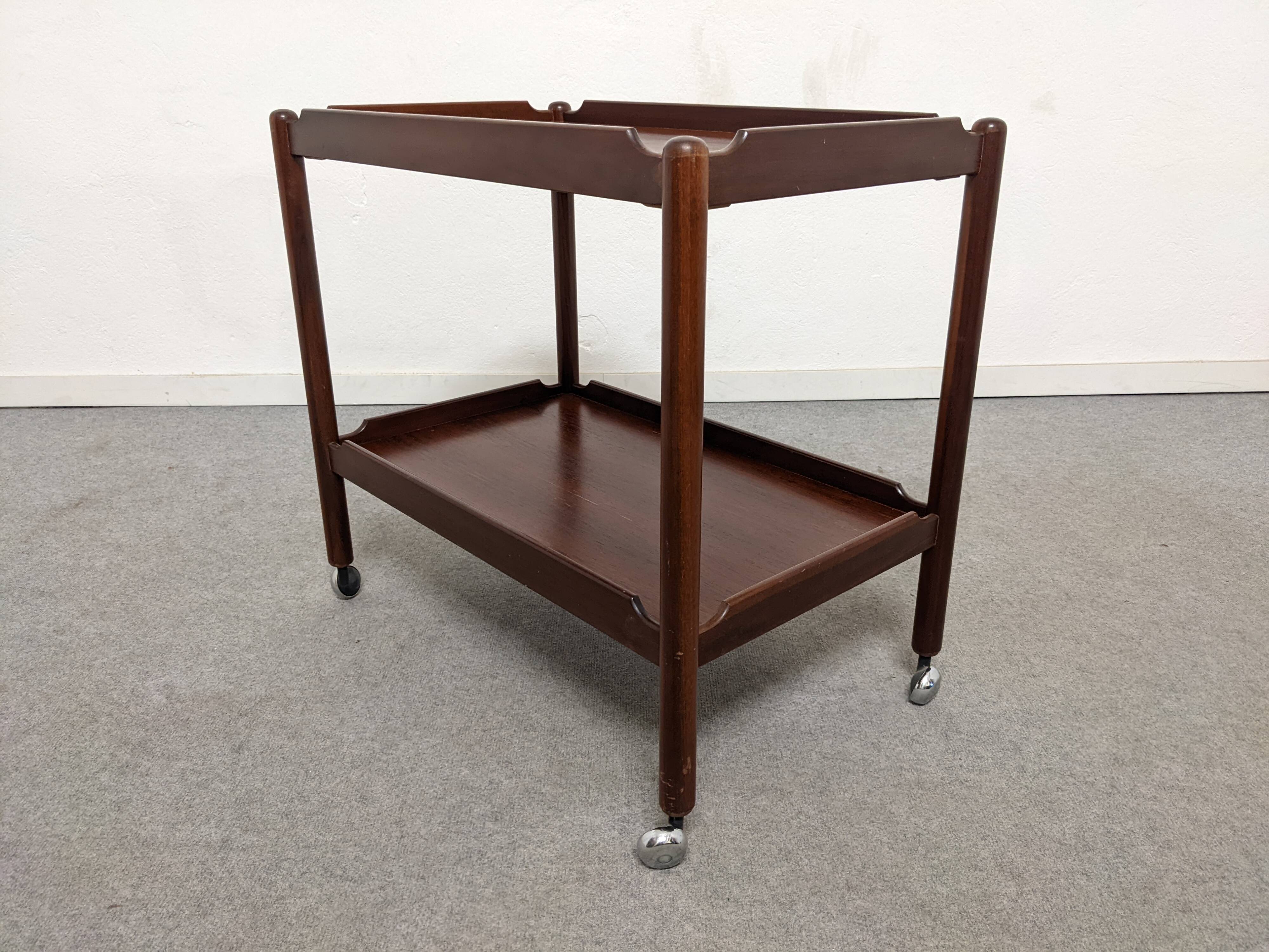 Rosewood serving table on wheels by Opal Möbel from the 60s/70s