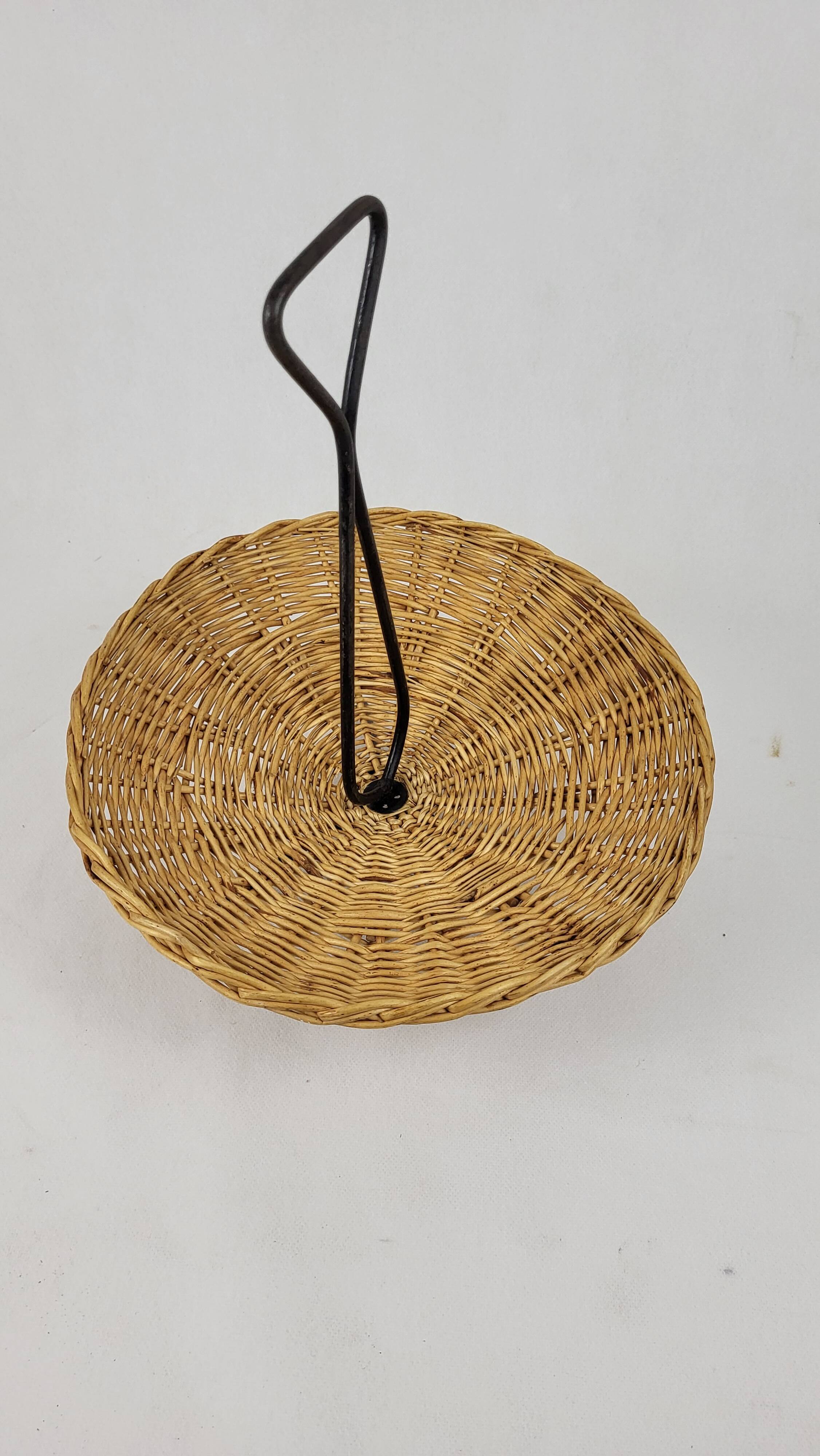 Vintage rattan and metal basket 1960's