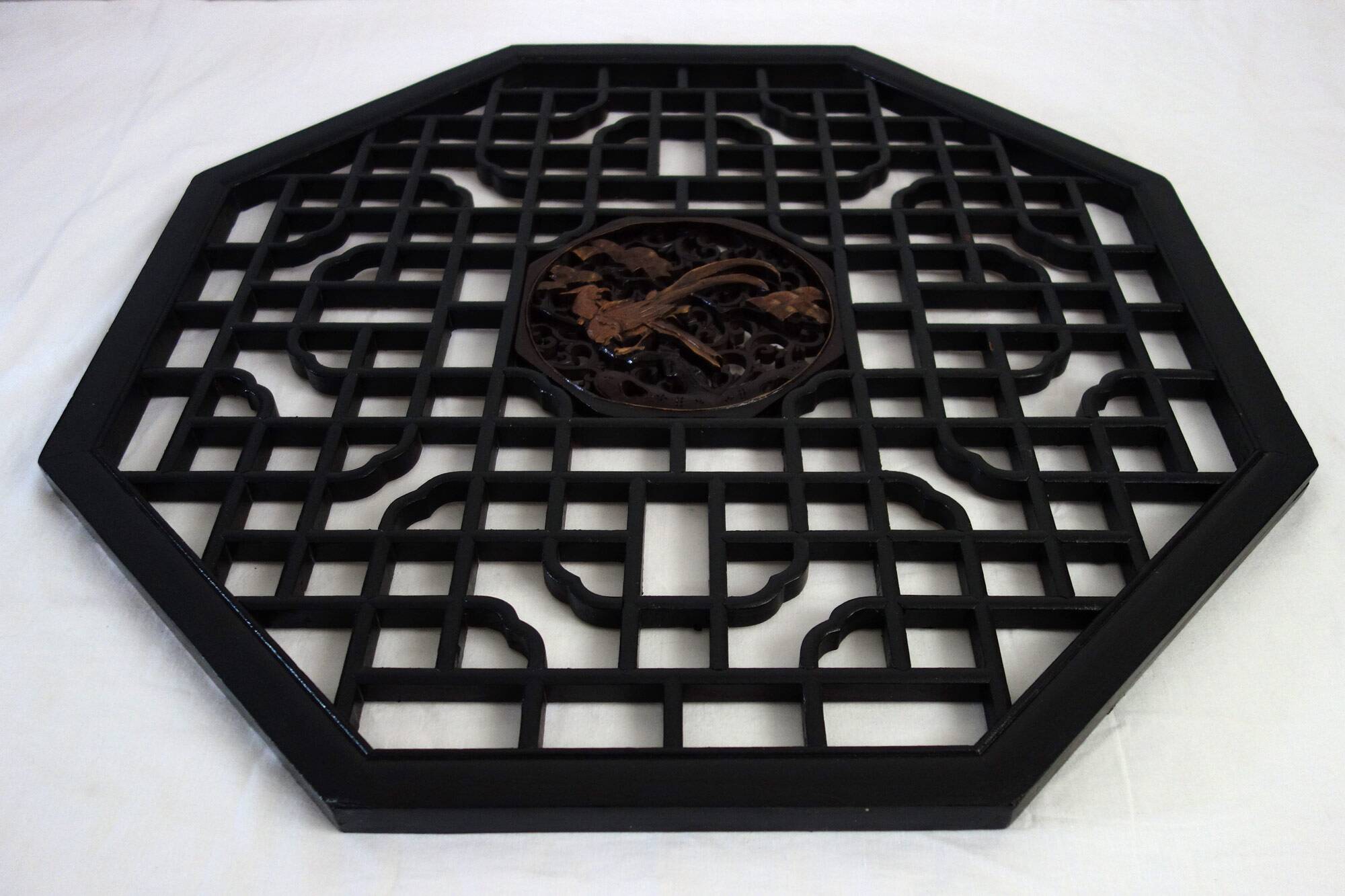 Octagonal wall panel, carved wood, mid-20th century, China