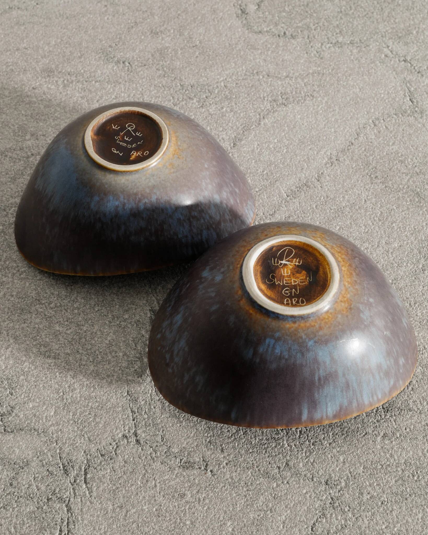 Pair of Swedish Ceramic Blue Berown Bowls by Gunnar Nylund, 1950s