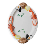 Assiette ovale en céramique blanche avec relief 3D de fruits de mer, design italien Siro, vintage des années 1980, 48 x 32 cm.