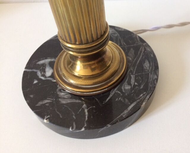 Neo-classical bronze lamp, opaline vasque, 1950