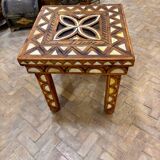 Moroccan camel bone marquetry wooden table for bedroom or living room