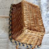 Vintage wicker basket with blue and yellow checkered lining